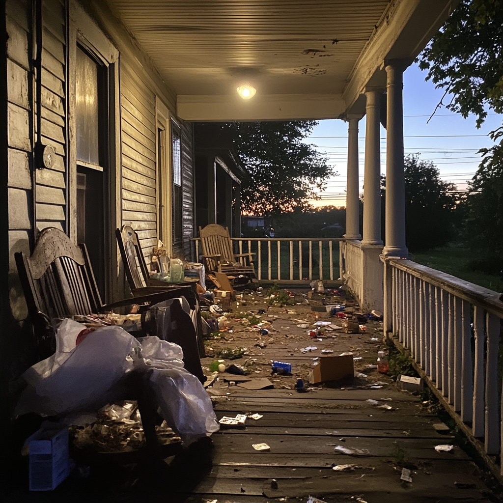 A littered porch | Source: No source