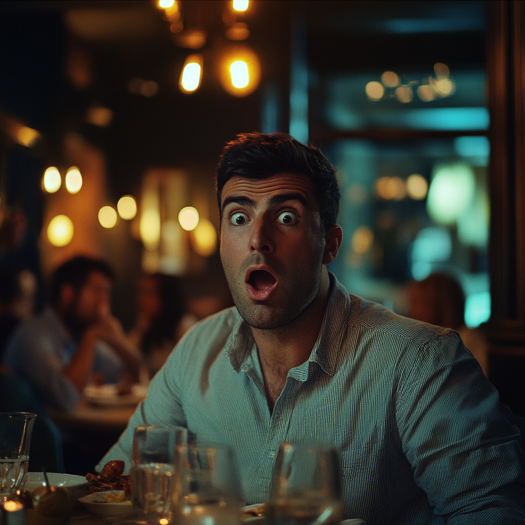 A shocked man in a restaurant | Source: no source