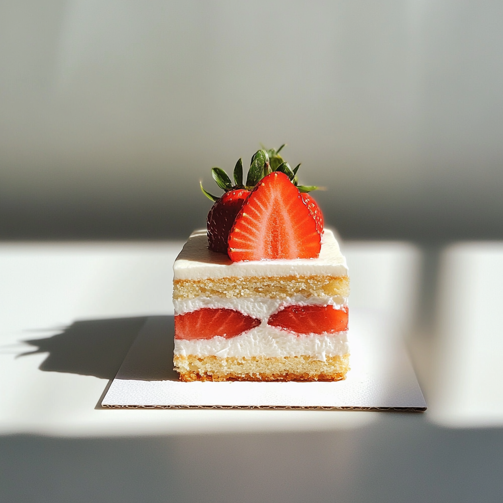 A cake square on a white plate | Source: No source