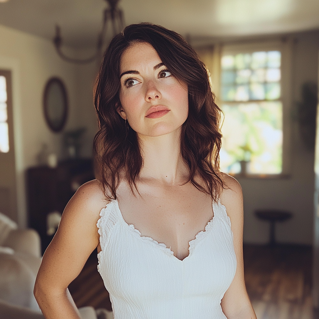 A woman standing in a living room | Source: no source