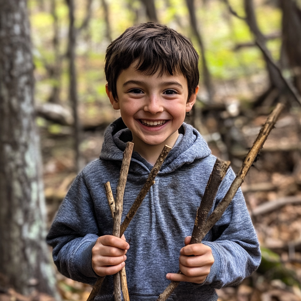 A little boy holding sticks | Source: No source