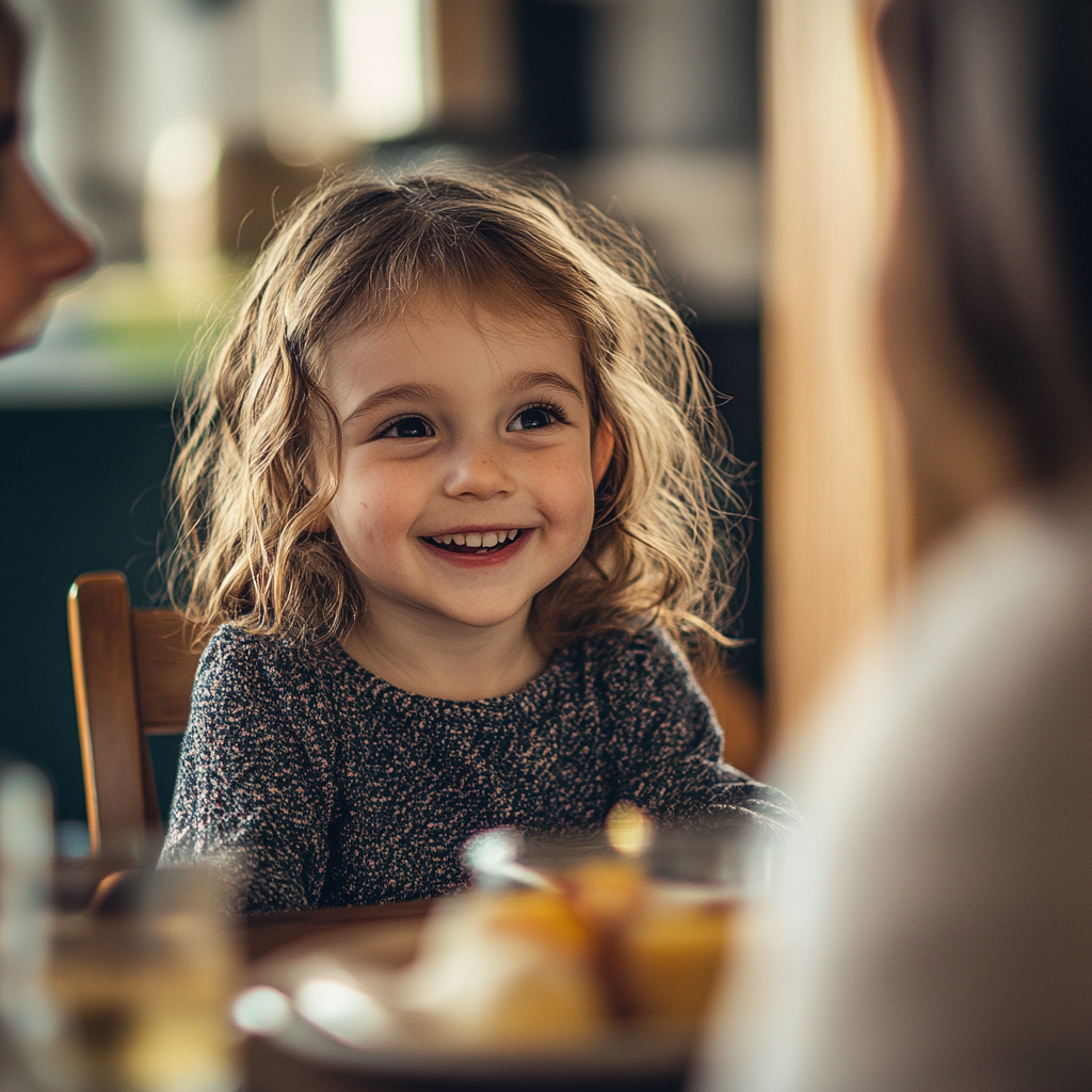 A girl talking to a woman at the dinner table | Source: No source