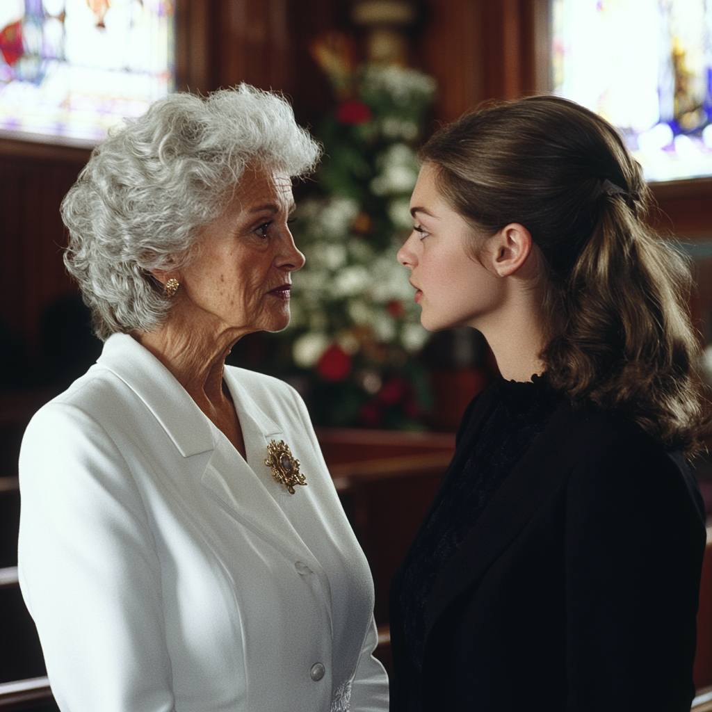 Senior woman and young lady talking at a funeral | Source: No source