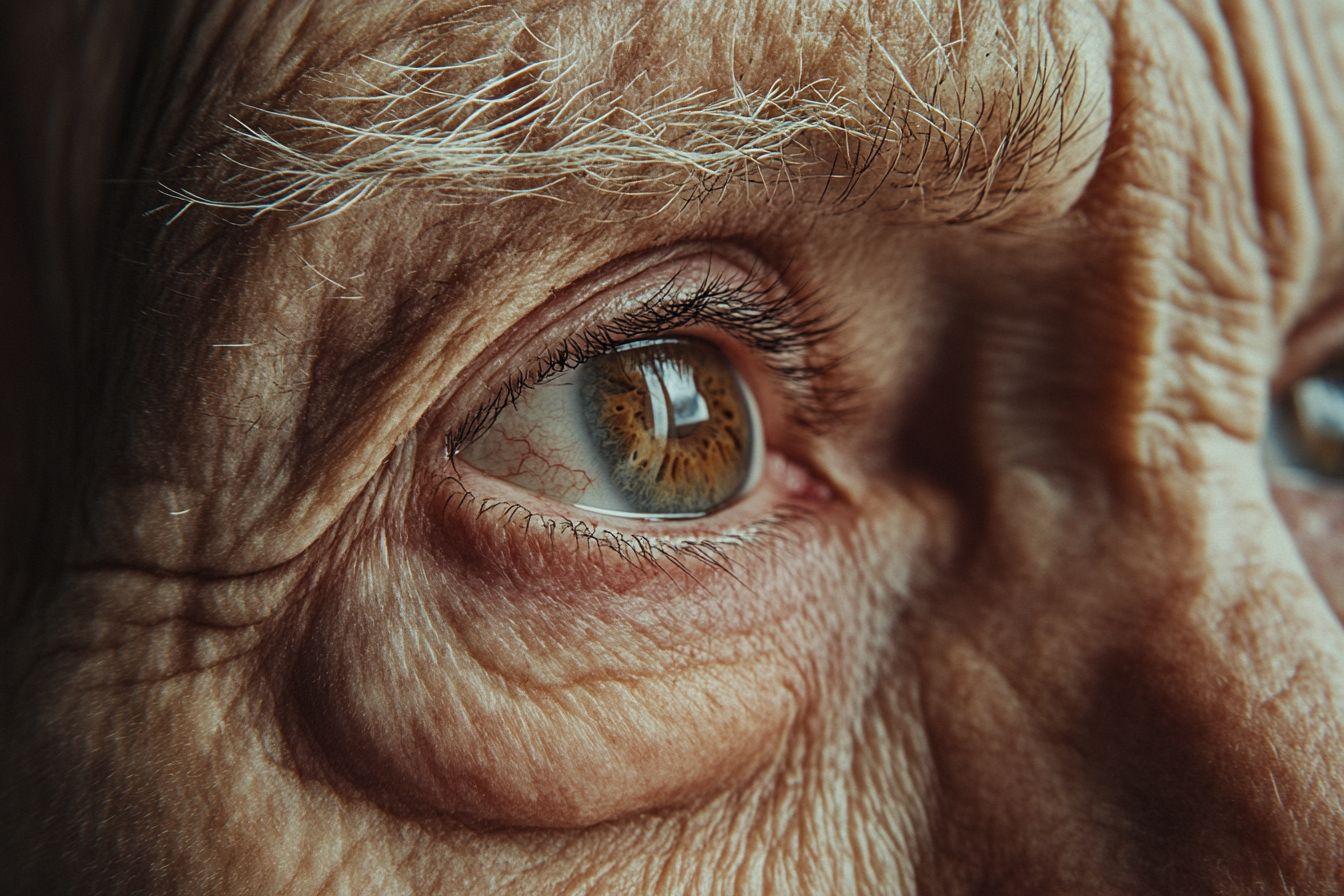 Close-up of a sad older man's teary eyes | Source: no source