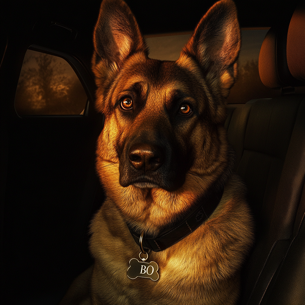 A German Shepherd sitting in a car | Source: no source