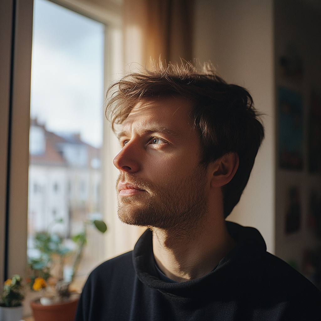 A man looking outside a window | Source: no source