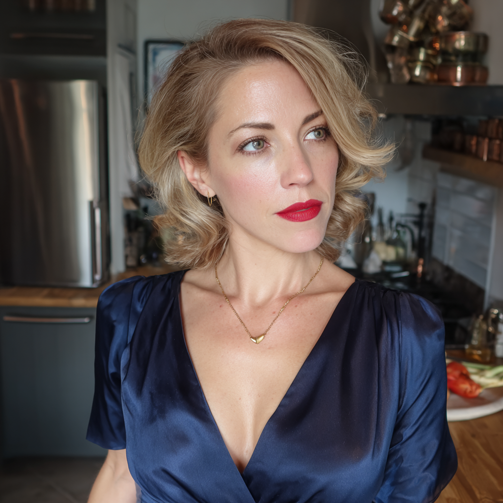 A pensive woman with lipstick | Source: No source