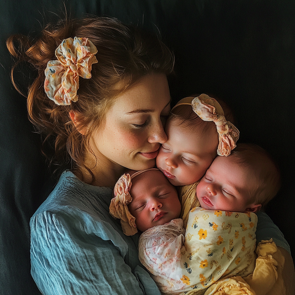 A woman with her triplets | Source: No source