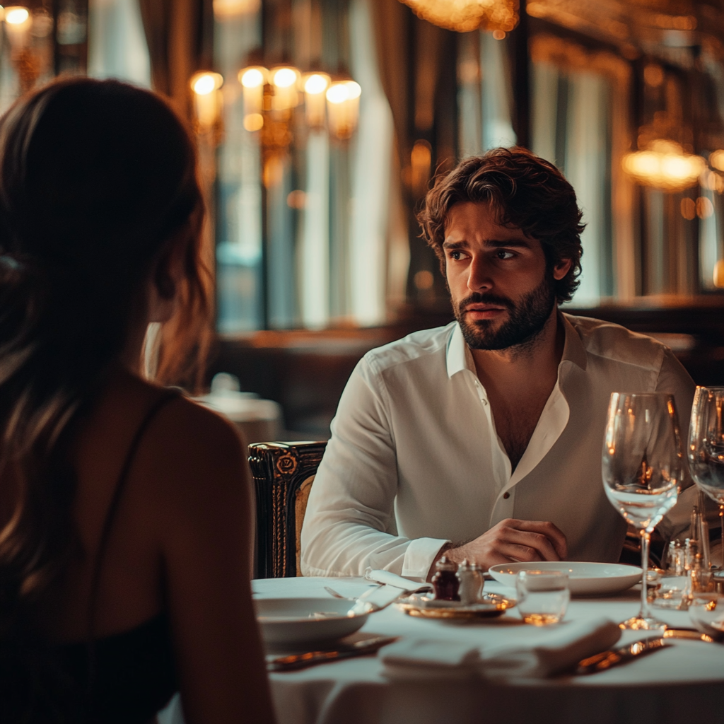 Man with a confused expression during dinner | Source: No source