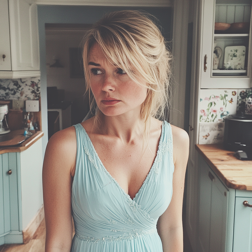 An upset woman standing in a kitchen | Source: No source