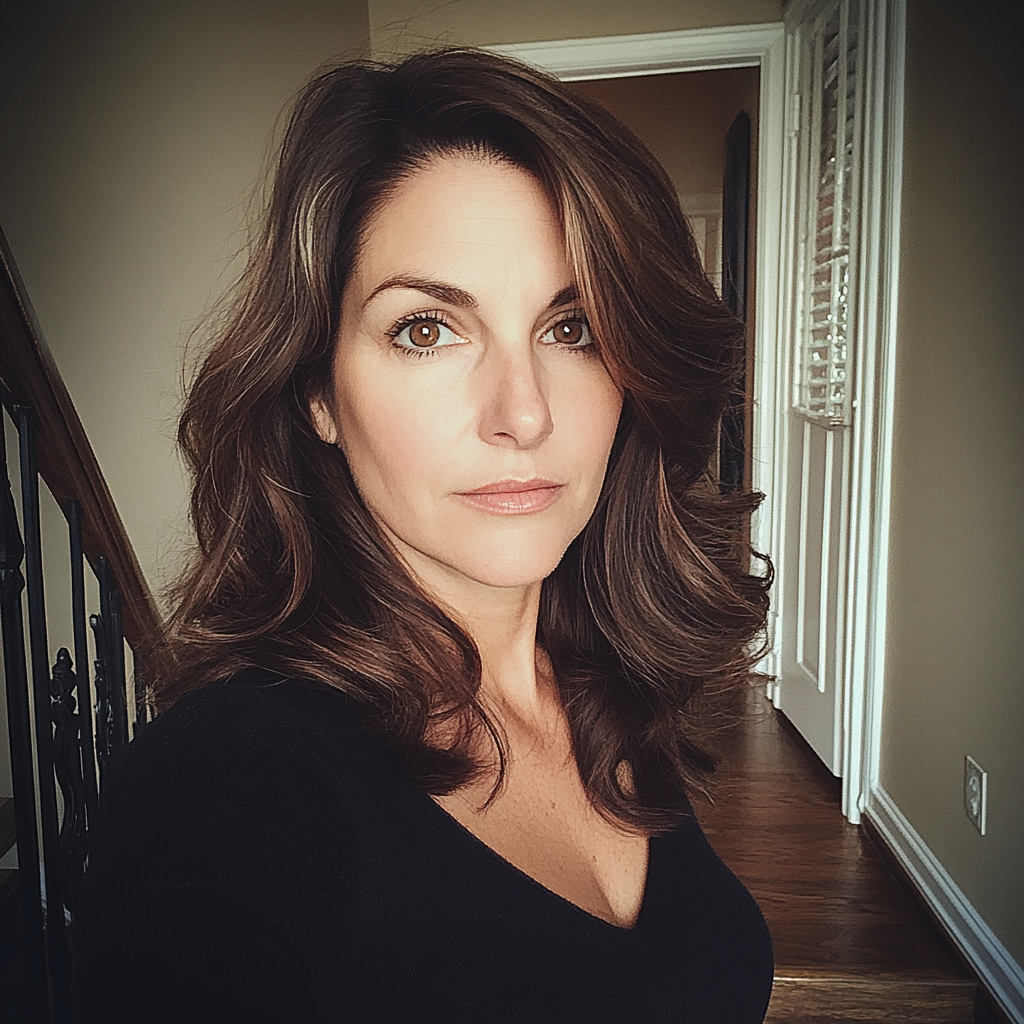 A woman standing by a staircase | Source: No source