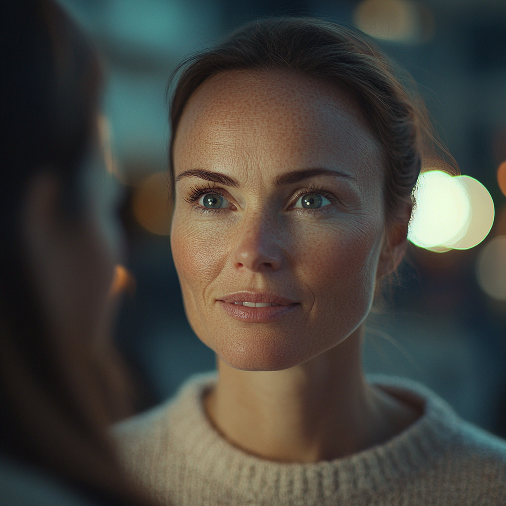 A woman smiling at another woman | Source: no source