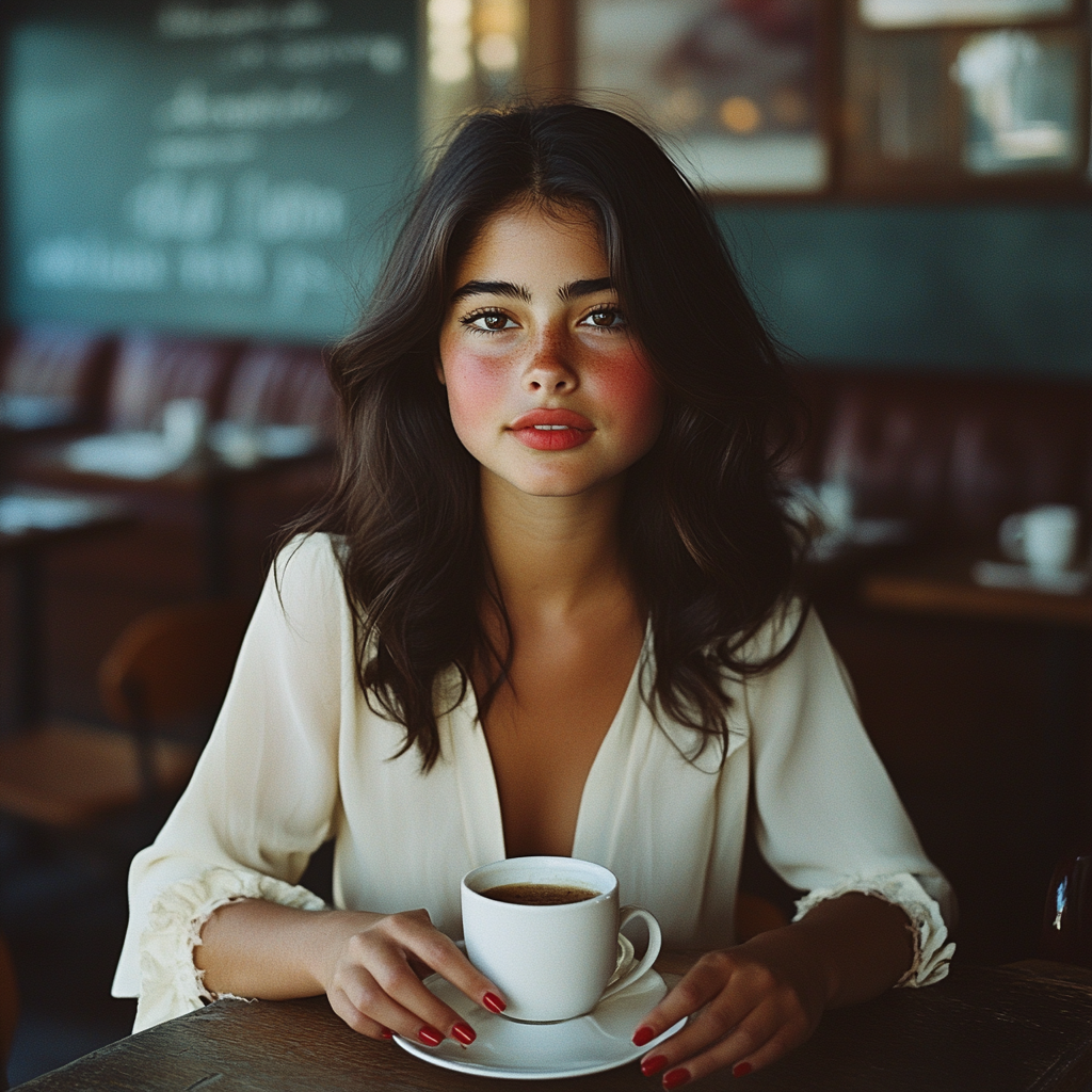 A woman sitting with a latte | Source: no source