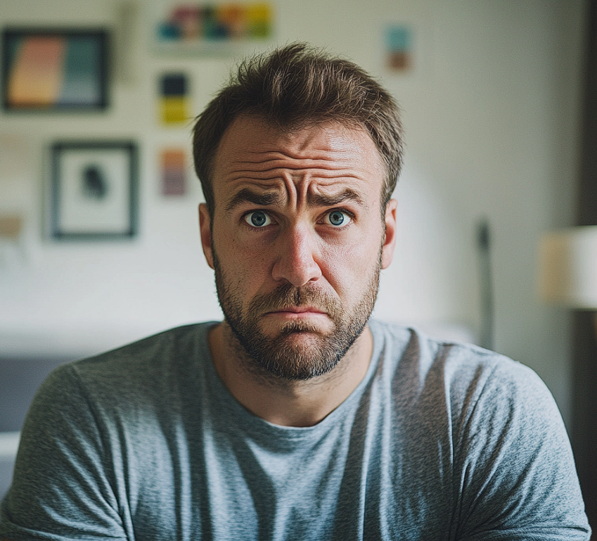 An emotional man standing in a living room | Source: no source