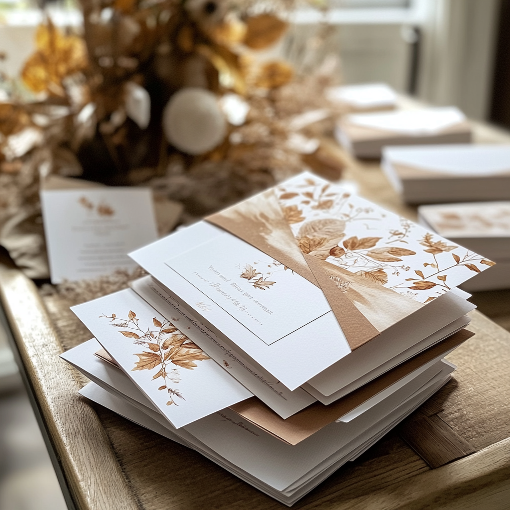 A stack of wedding invitations | Source: No source