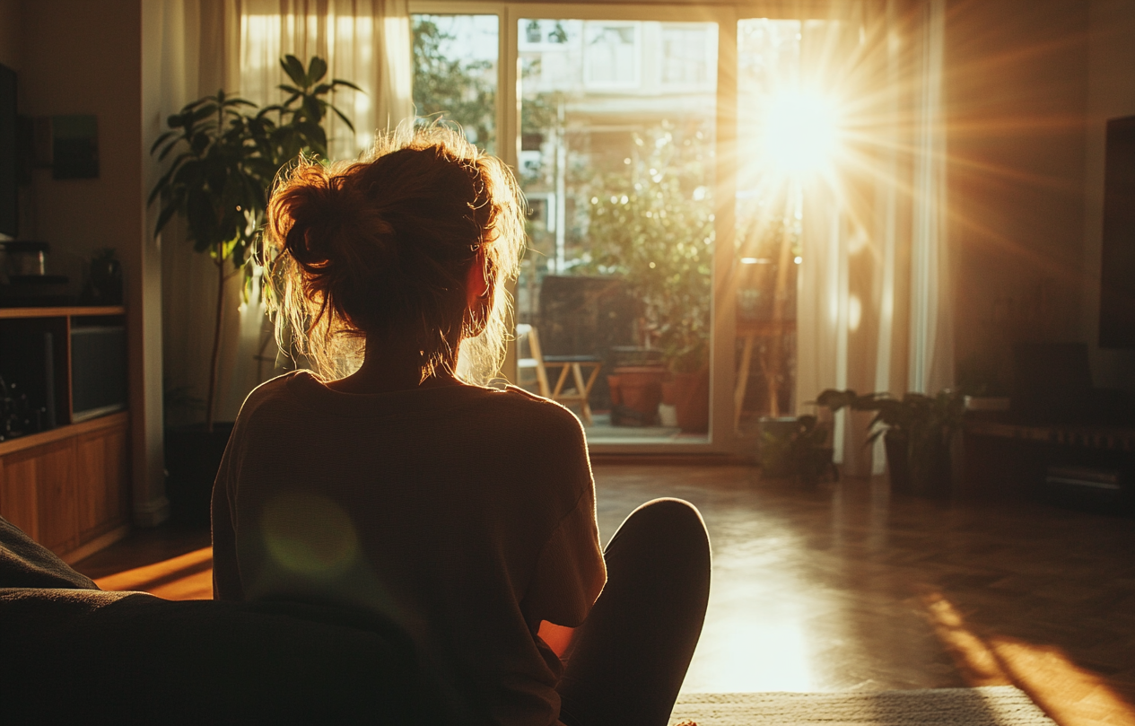 A woman sitting on a sofa | Source: no source