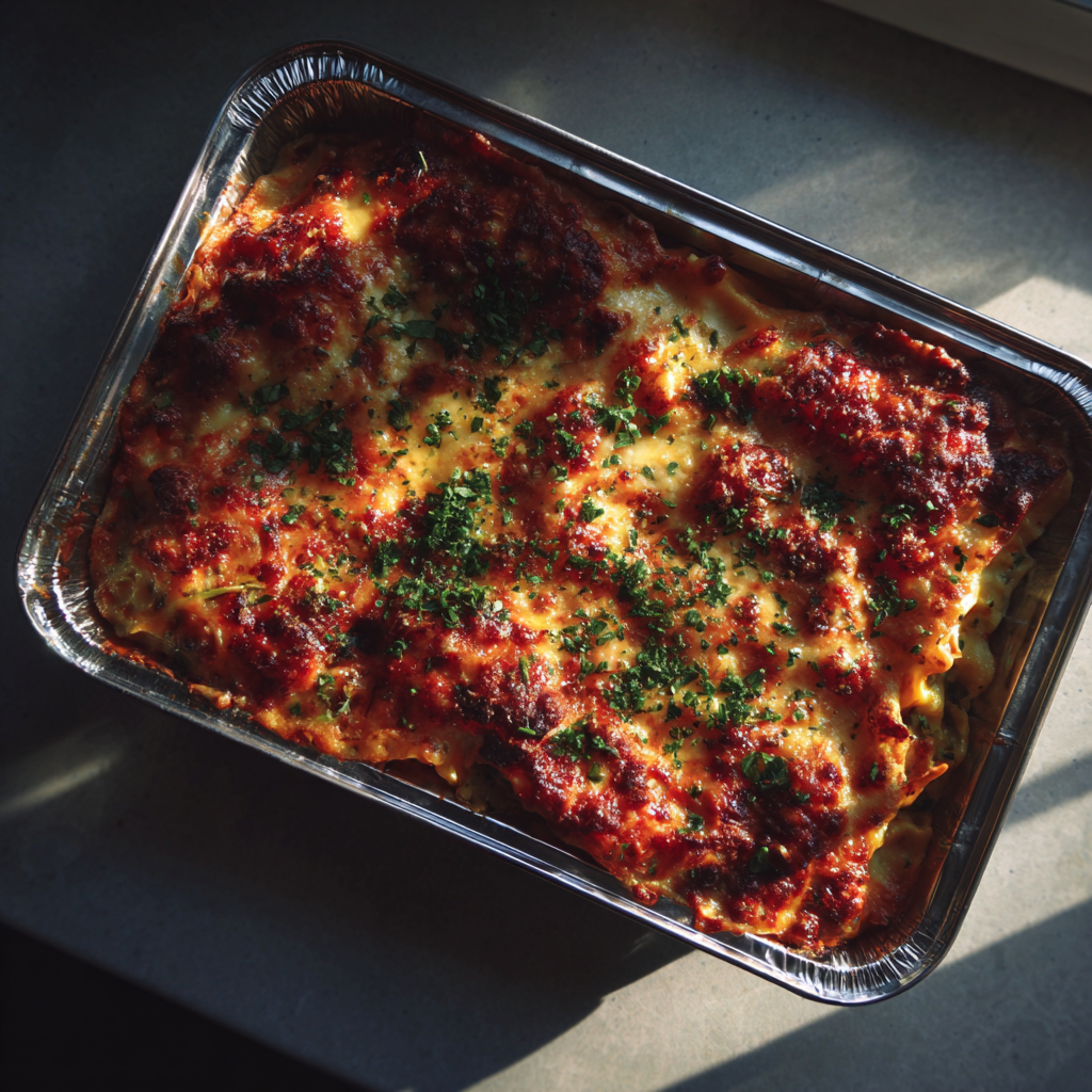 A tray of lasagna on a counter | Source: no source