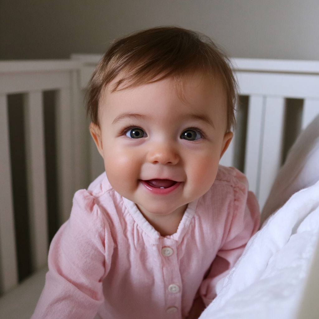 A baby girl in her crib | Source: no source