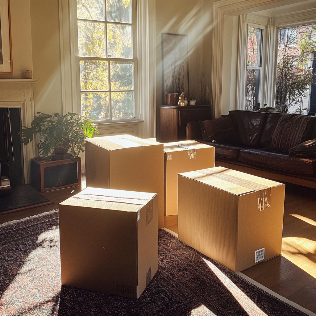 Cardboard boxes in a living room | Source: no source