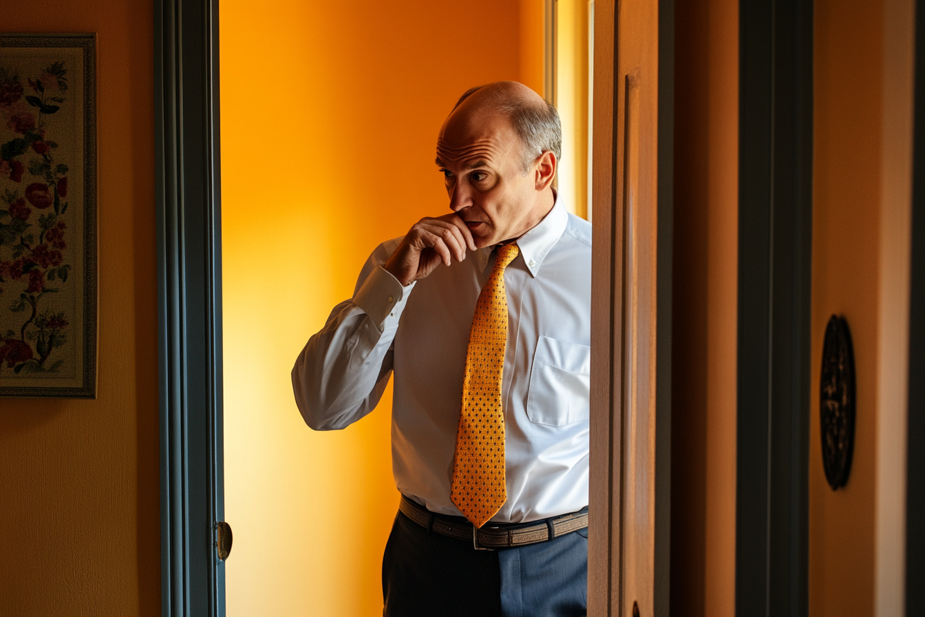 A nervous man standing in a doorway | Source: no source