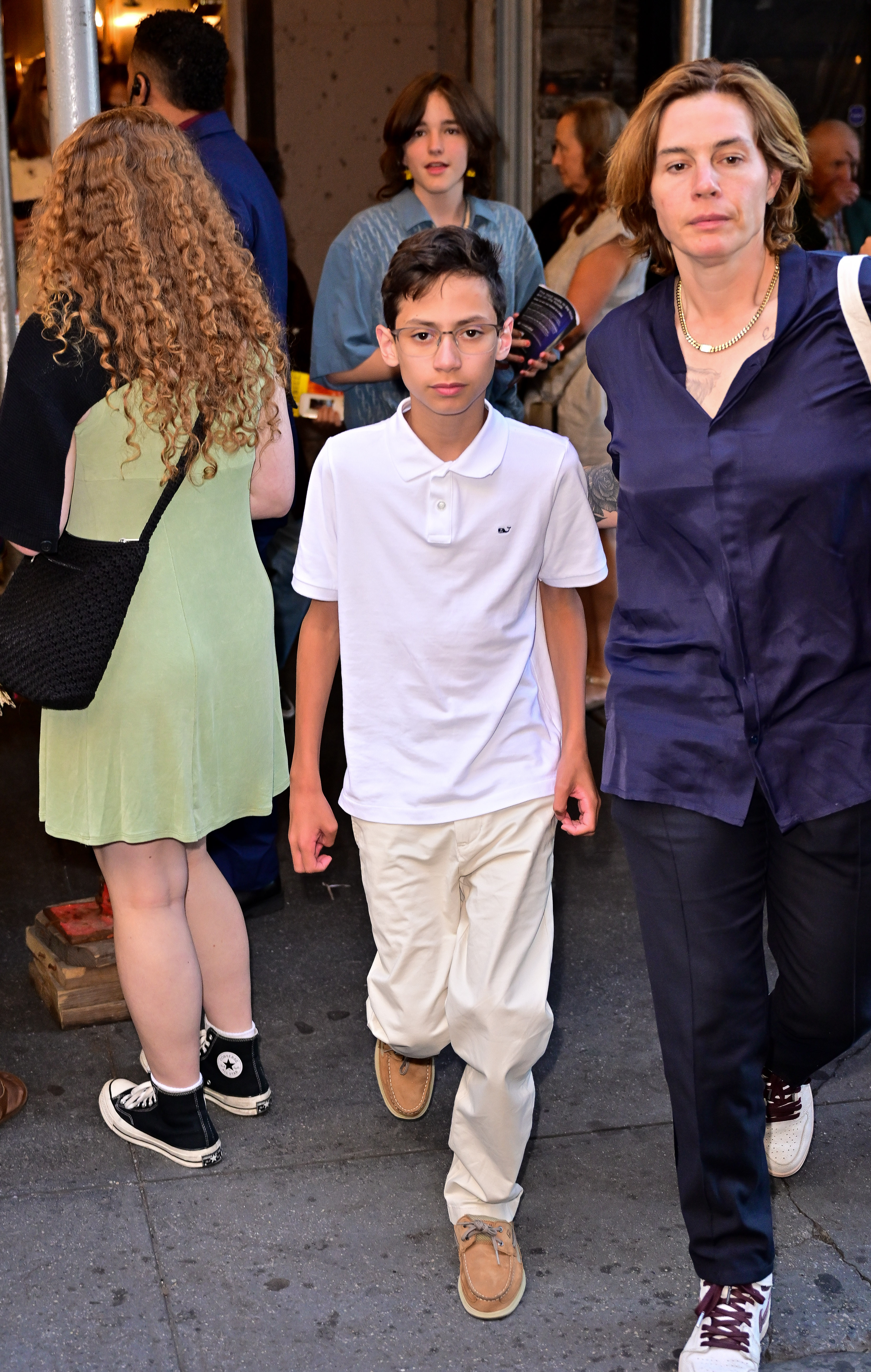 Seraphina Affleck and Maximilian David Muniz are seen leaving "Into the Woods" Broadway musical on August 14, 2022 | Source: Getty Images