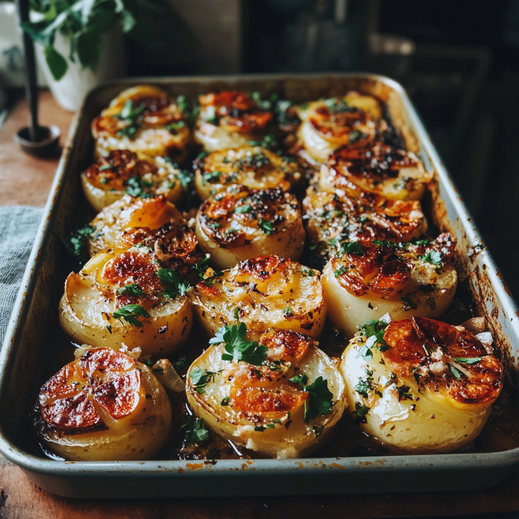 A tray of roasted potatoes | Source: No source