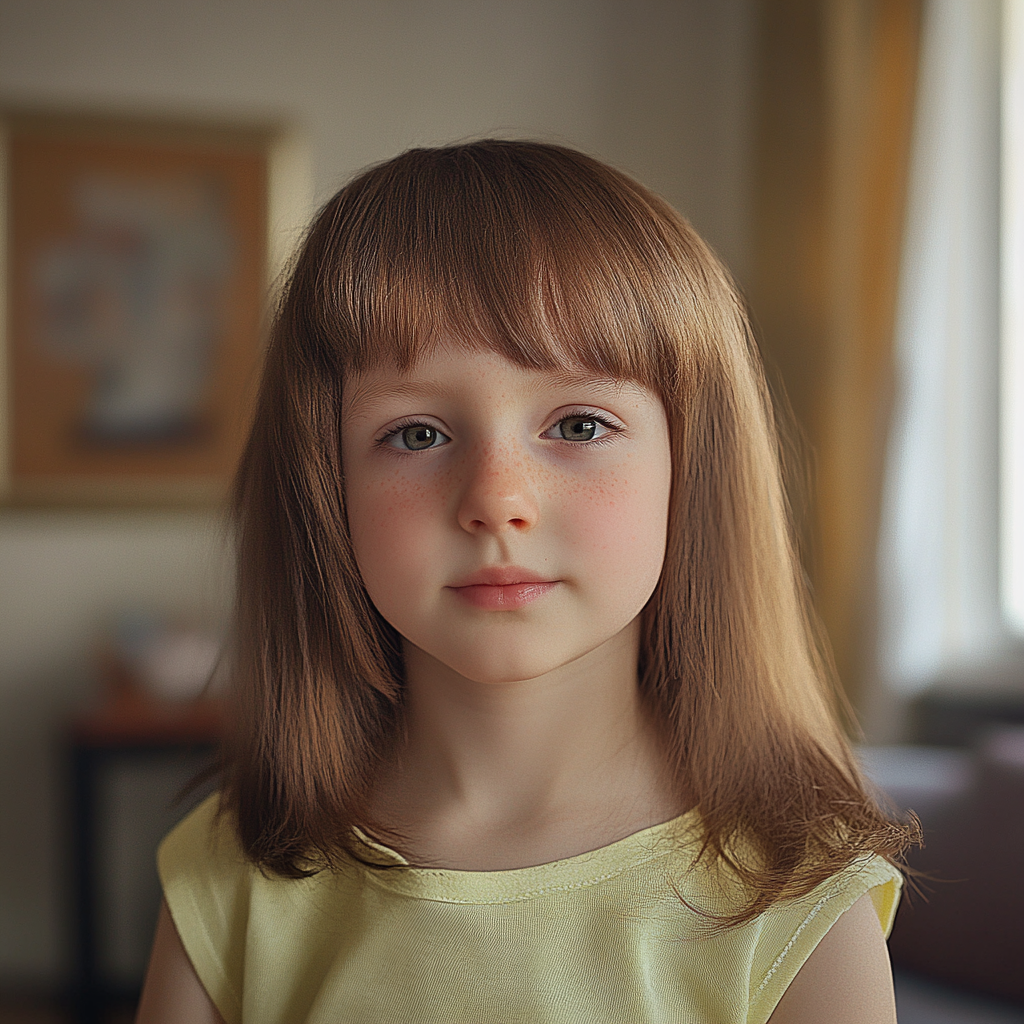 A little girl looking straight ahead | Source: No source