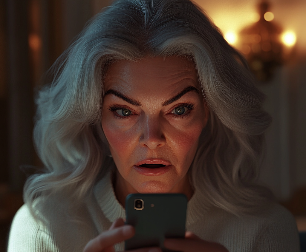 A shocked older lady looking at her phone | Source: No source