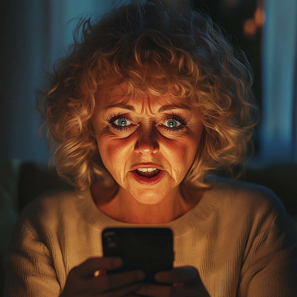 A shocked senior woman staring at her phone | Source: No source