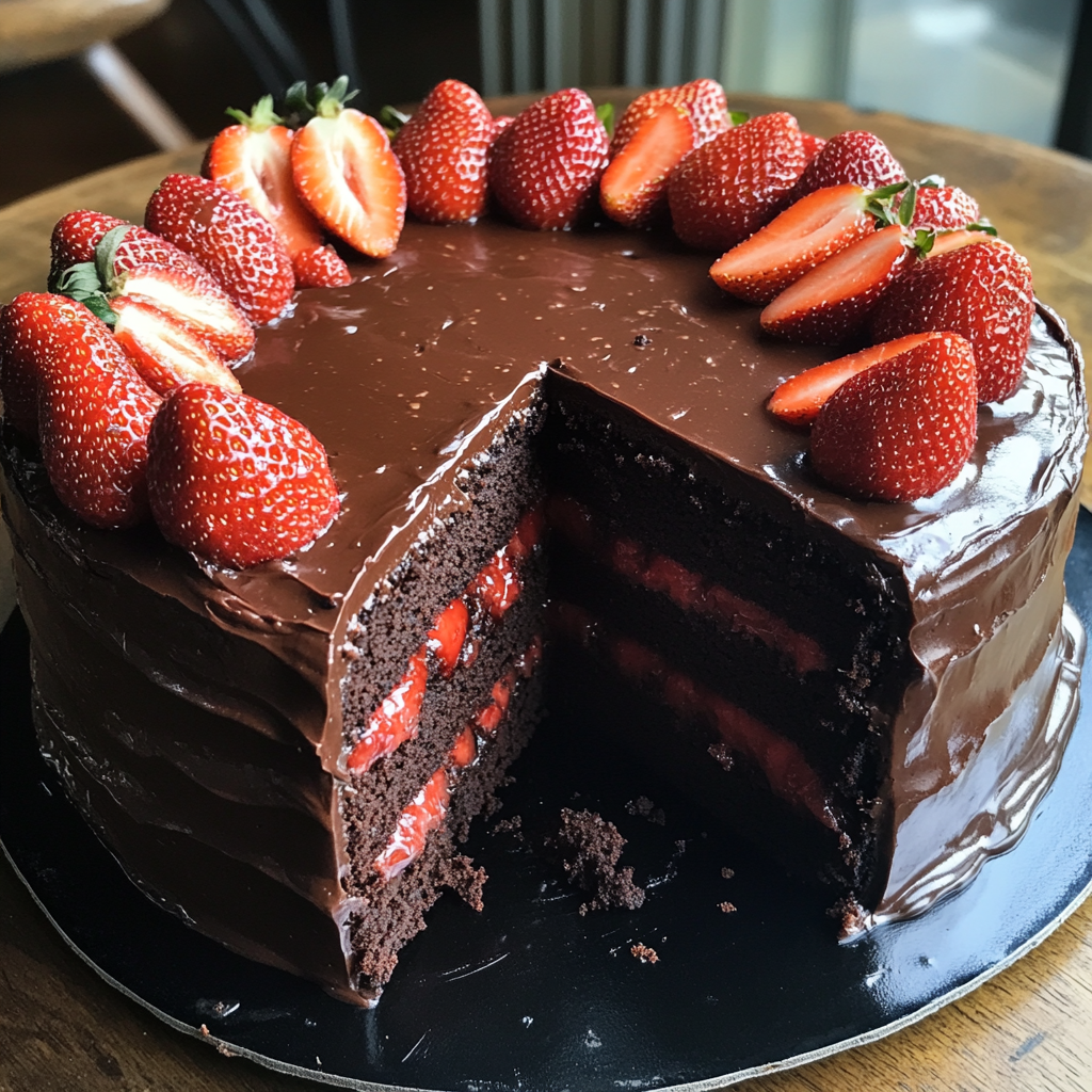 A chocolate and strawberry cake | Source: No source