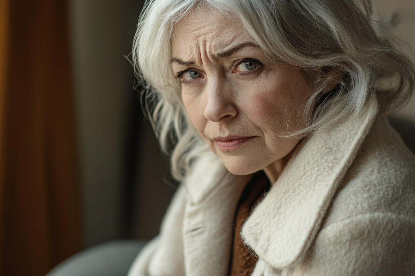 A woman with a haunted look in her eyes | Source: no source