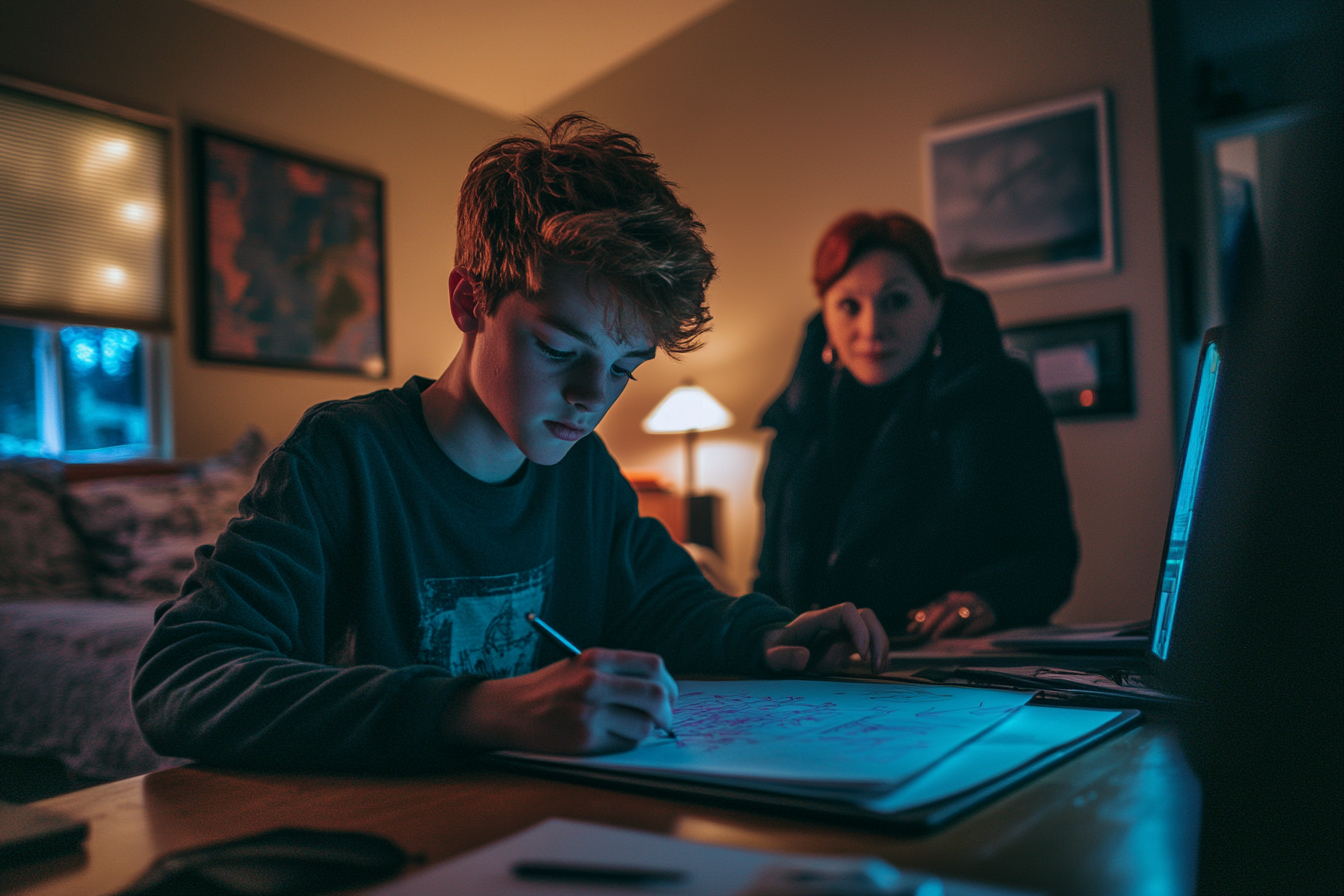 A mother helping her son with homework | Source: No source