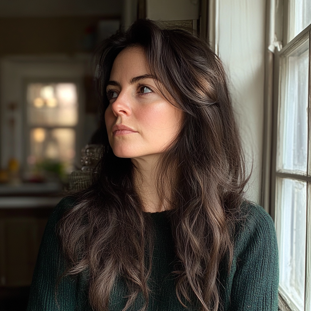 A pensive woman standing by a window | Source: no source