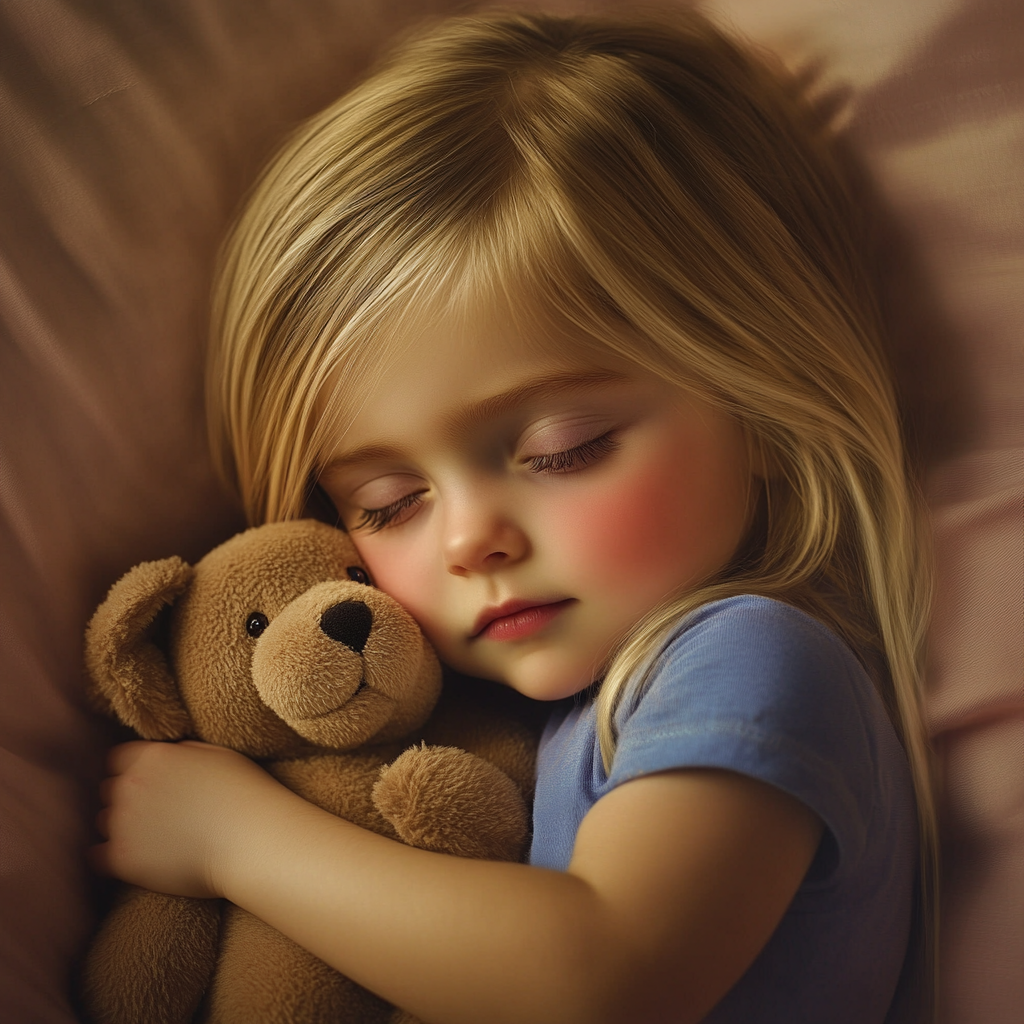 A little girl fast asleep while holding a teddy bear | Source: no source