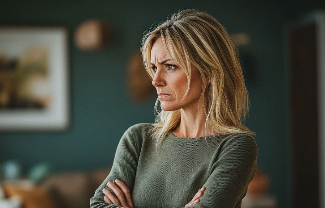 An emotional woman in a living room | Source: No source