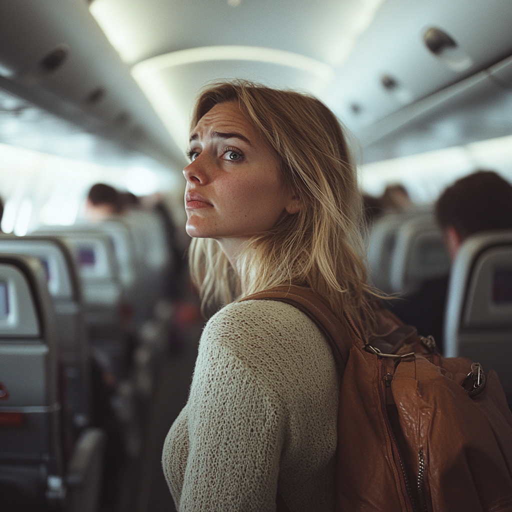 An unhappy woman on a plane | Source: no source