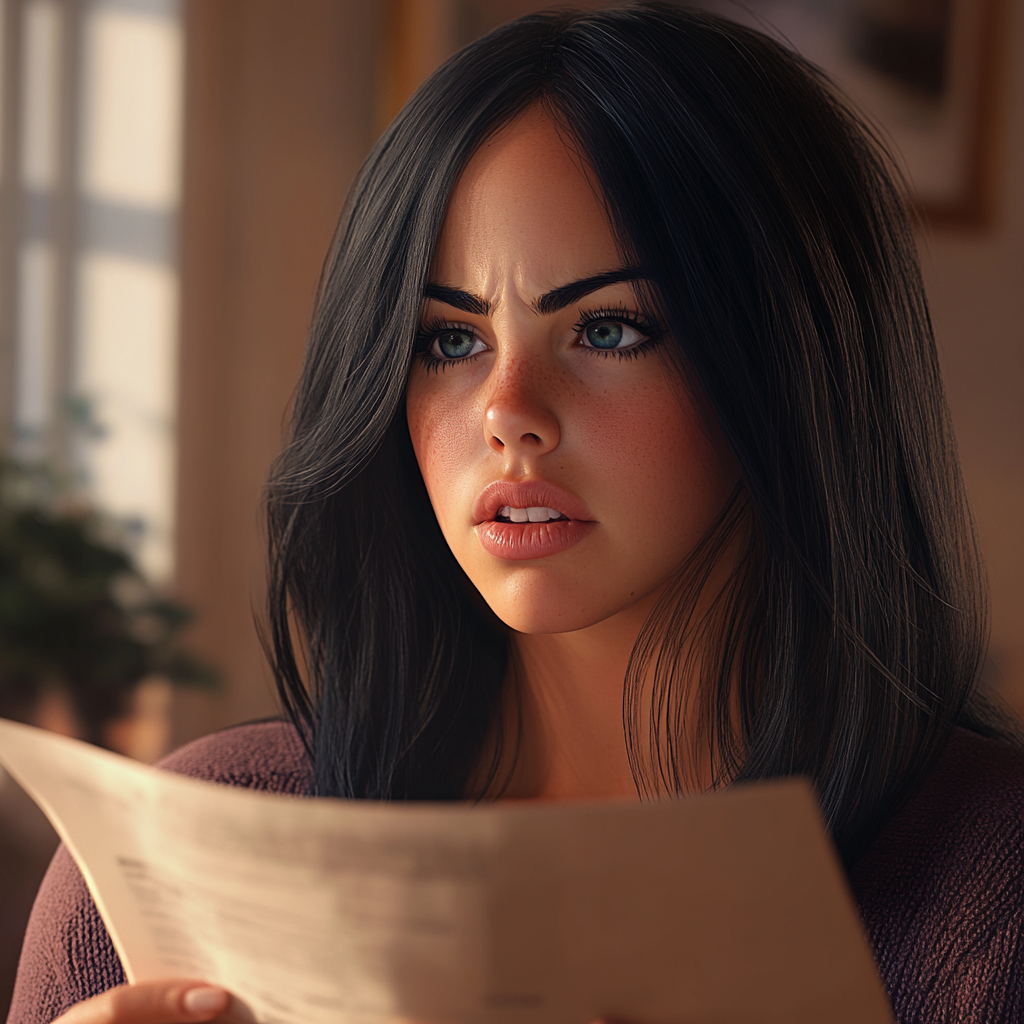 A suspicious woman holding a document | Source: no source
