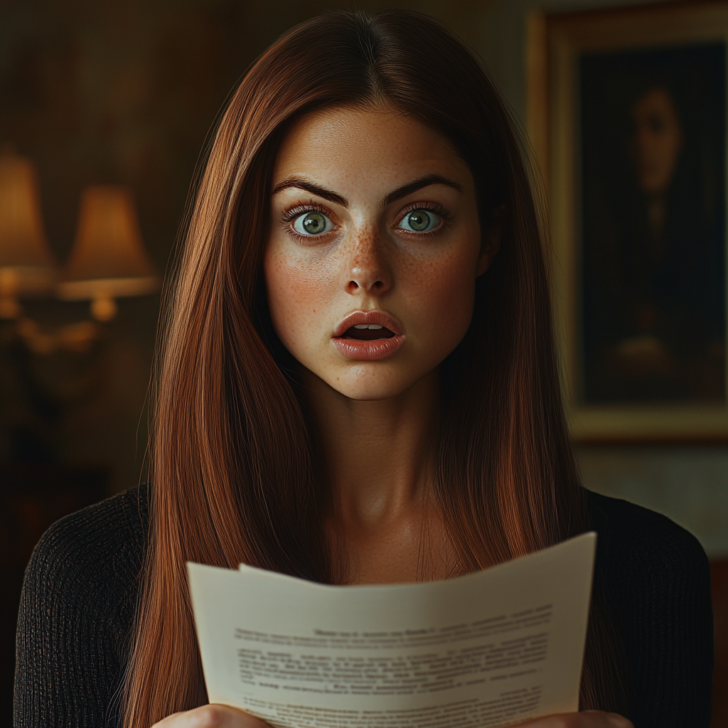 A stunned woman holding a document | Source: No source