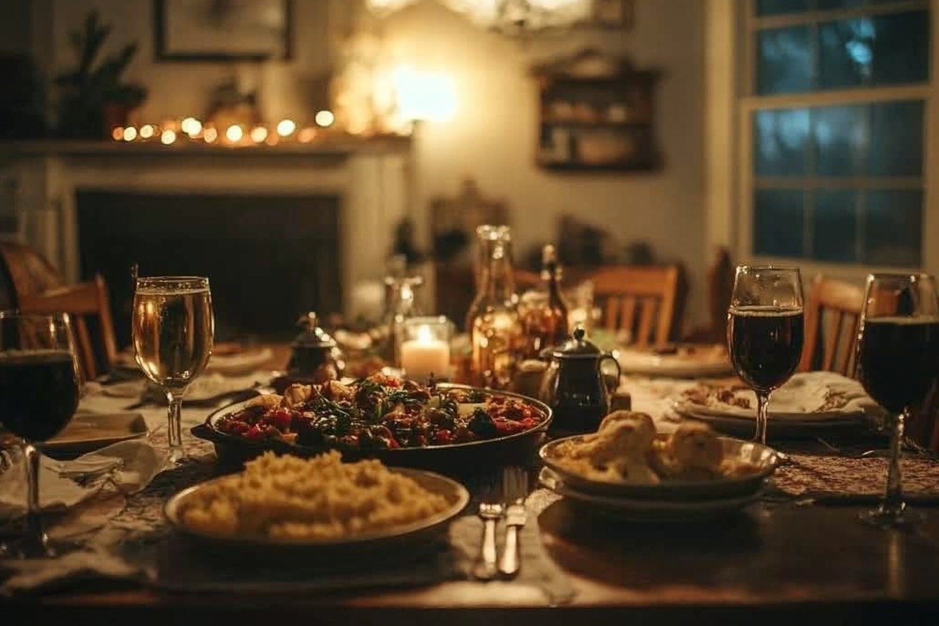 A dining table full of food | Source: No source