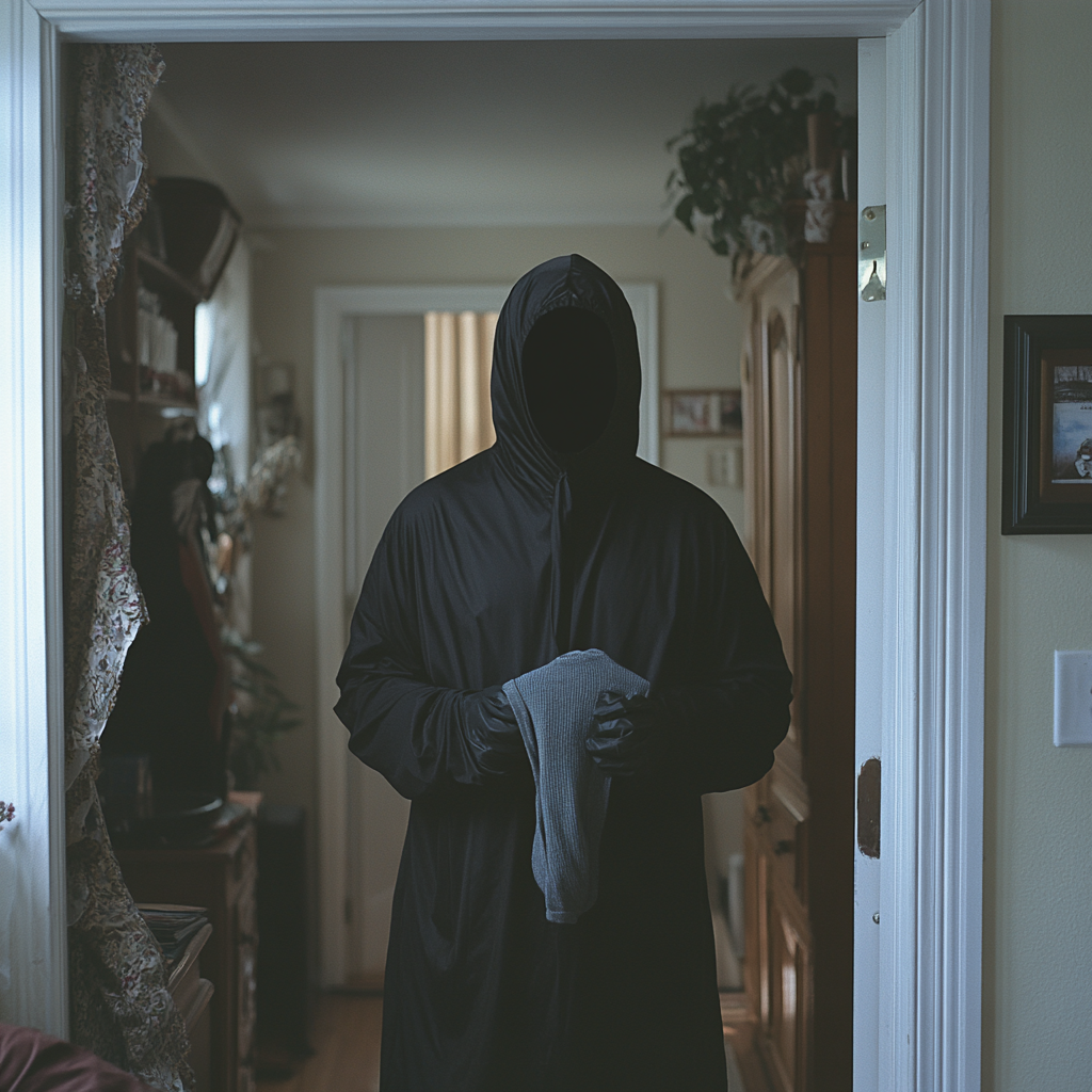 An intruder holds a sweater | Source: No source