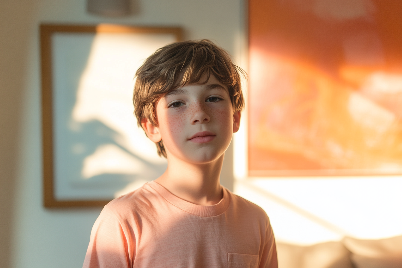 A boy standing in a living room | Source: No source