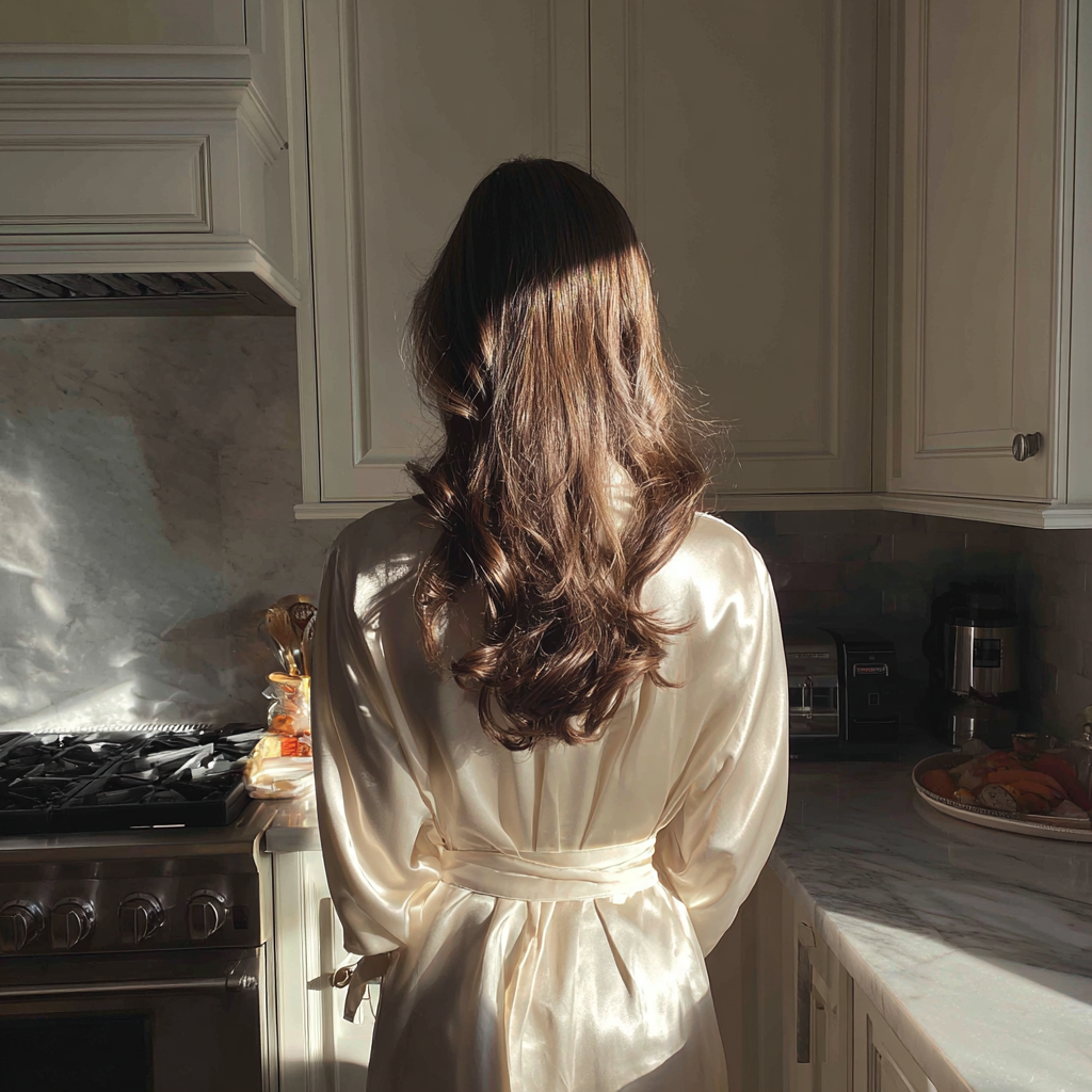A woman standing in a kitchen | Source: no source