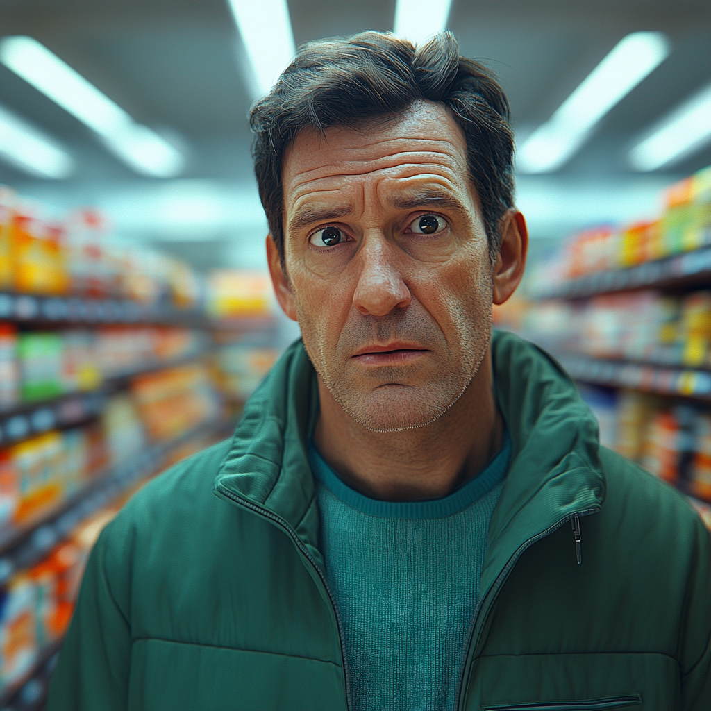 A man standing in a supermarket, looking straight ahead | Source: No source