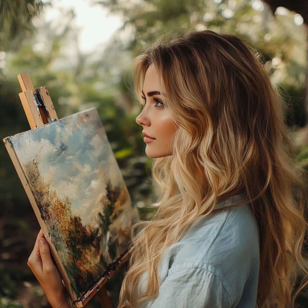 A woman with her painting | Source: no source
