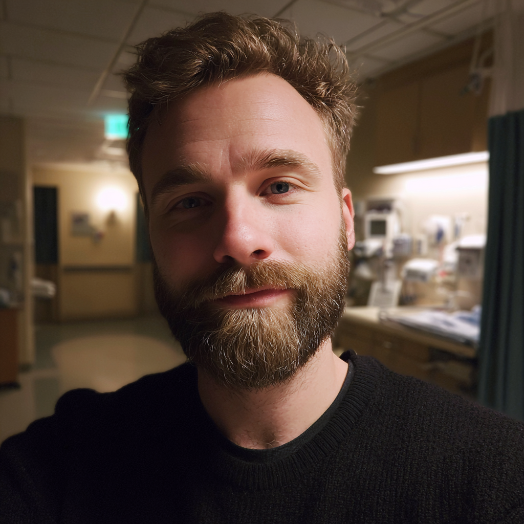 A smiling man standing in a hospital room | Source: no source
