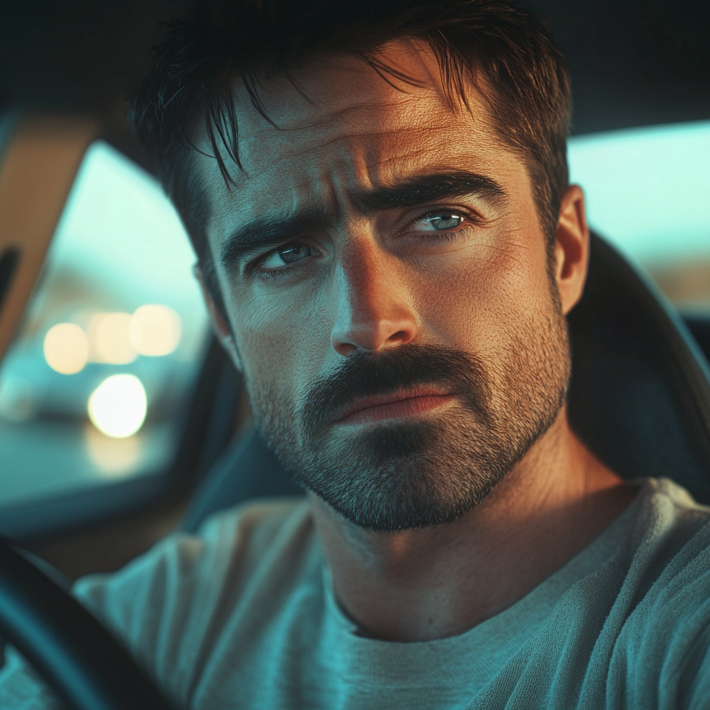 A serious man driving a car | Source: No source