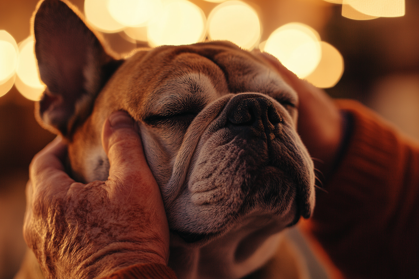 An older man petting his beloved pet dog | Source: no source