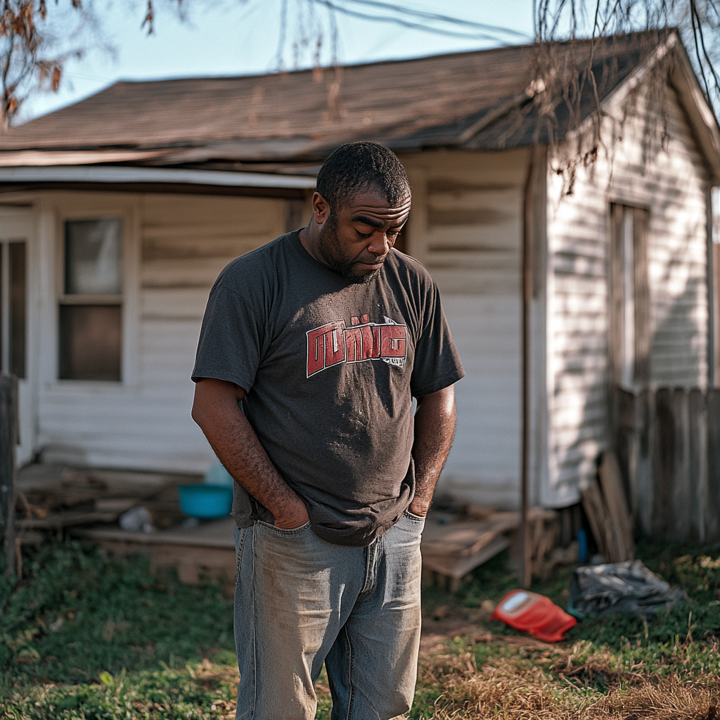 A handyman standing in his yard with his head down | Source: no source