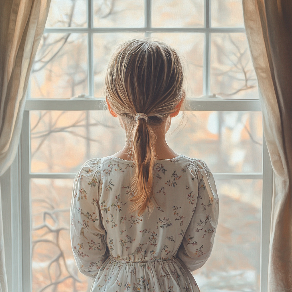 A little girl standing by a window | Source: No source