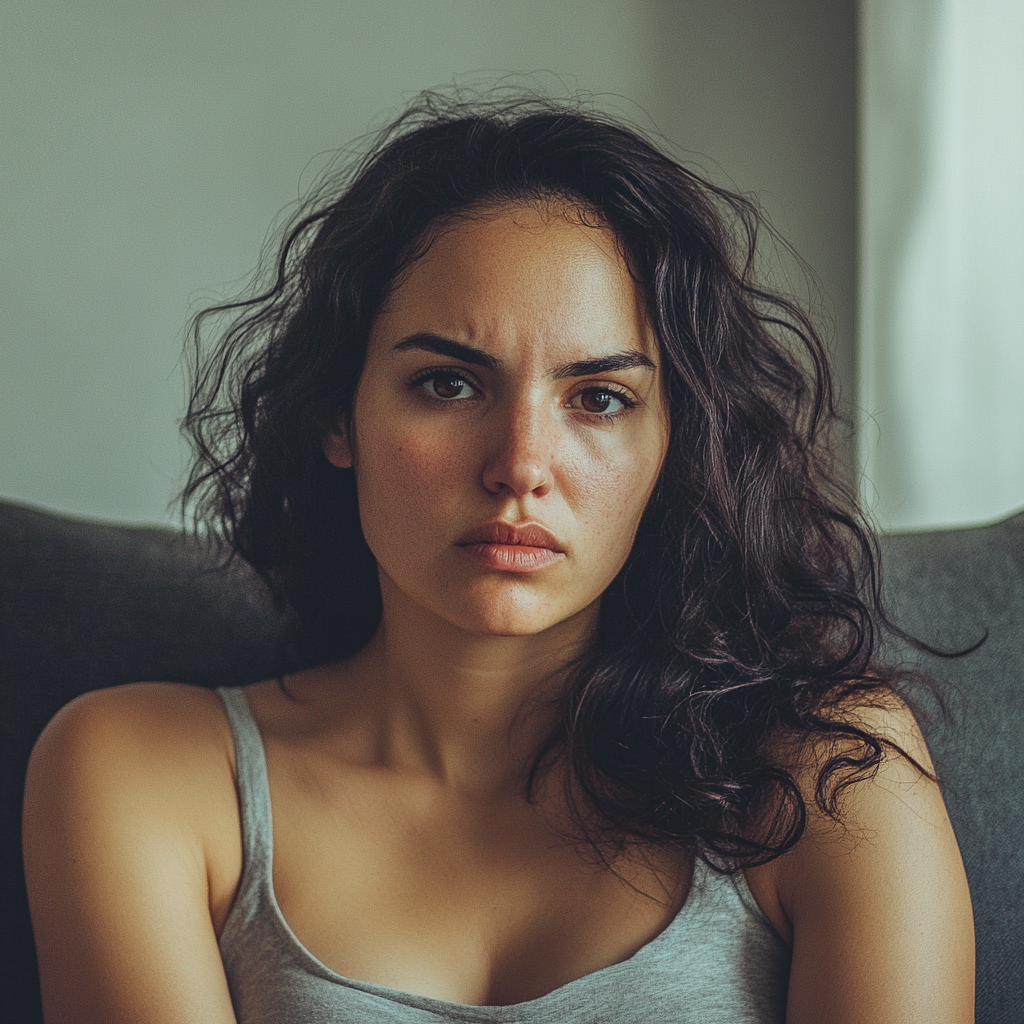 An angry woman sitting on the couch | Source: no source